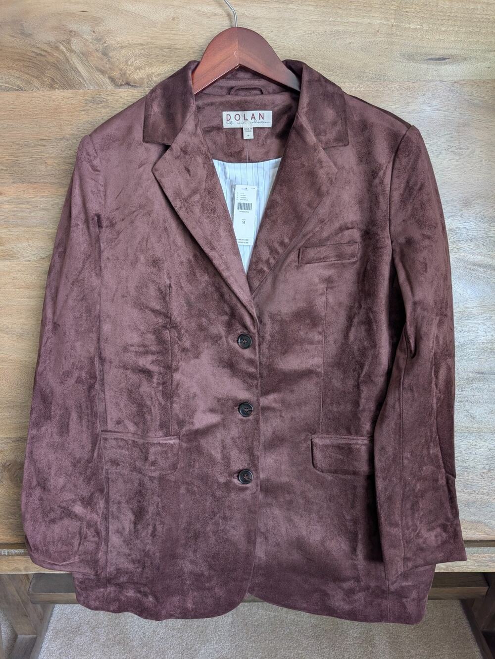 NWT Dolan Faux-Suede Blazer Jacket Womens Medium Dark Brown Formal Notch Lapel - Picture 1 of 6